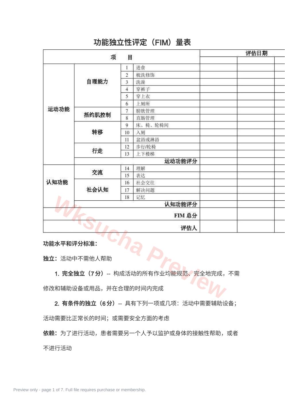功能独立性评定(FIM)